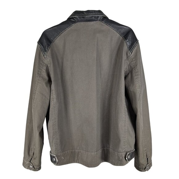 Tommy Bahama Mens XL Moto Canvas Jacket Black Leather Accents Zip Pockets Biker - Picture 5 of 16